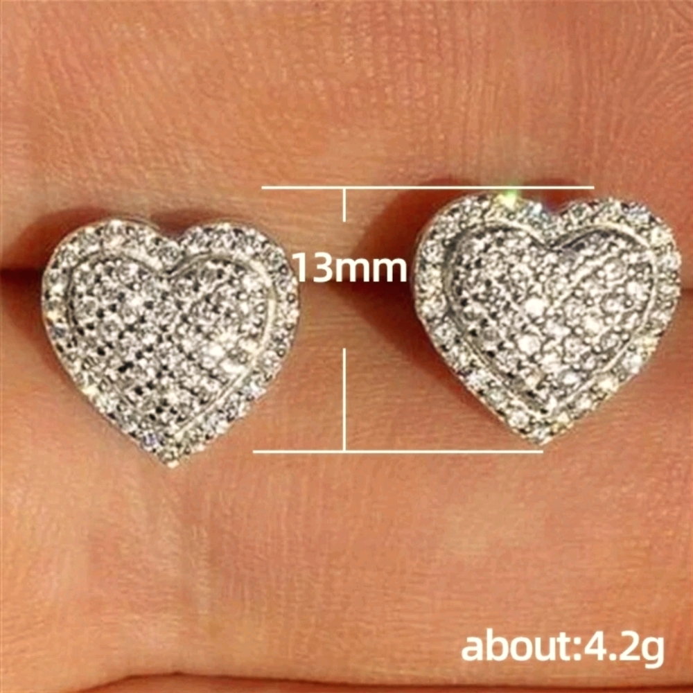 🎈Love silver diamond stud earrings - Picture 5 of 6